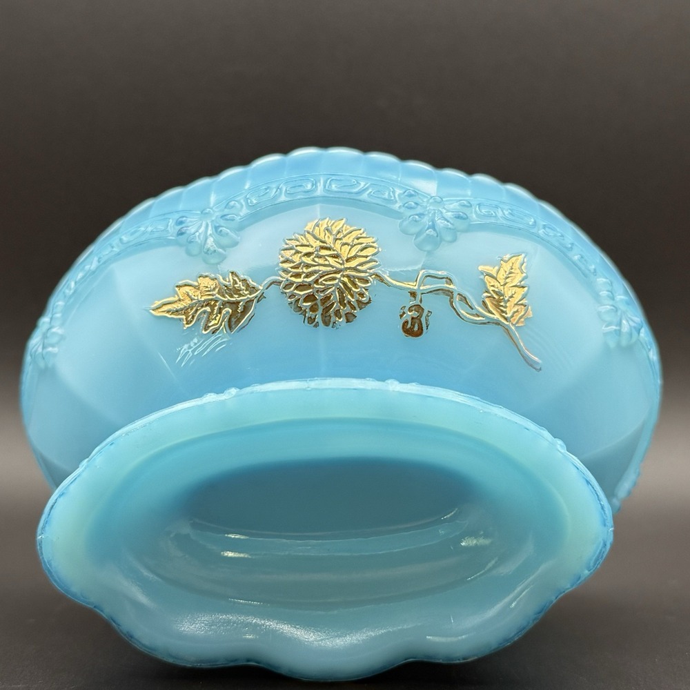 EAPG Northwood Glass Chrysanthemum Sprig Pagoda Blue Custard Compote Berry Bowl - Picture 9 of 16